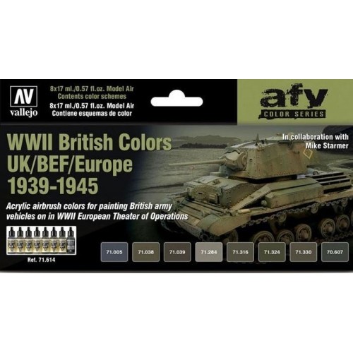 SET COLORES SET WWII BRITISH COLORS UK/BEF/EUROPE 1939-1945 -8 botes- Acrylicos Vallejo 71614