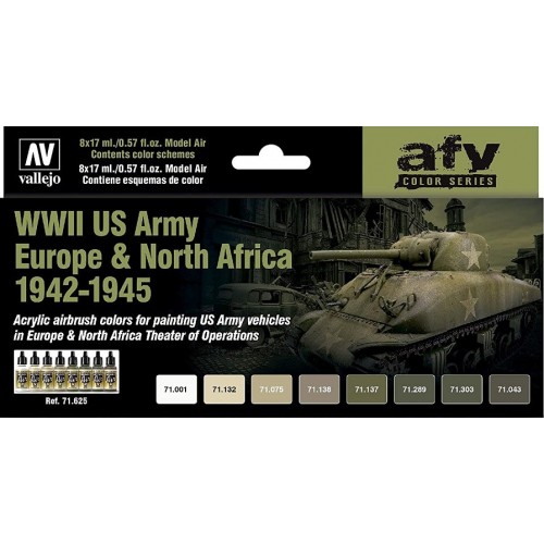 MODEL AIR SET : WWII US ARMY EUROPE & NORTH AFRICA 1942-1945 (8 BOTES 17 ml) VALLEJO 71625