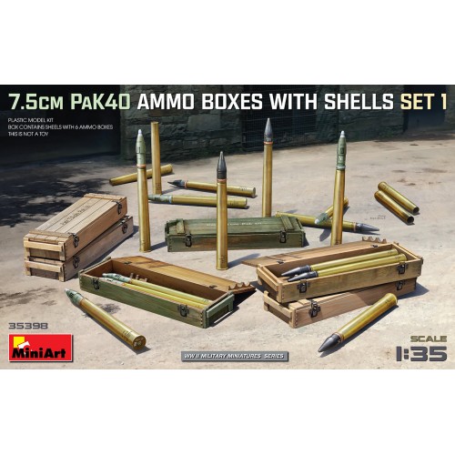 MUNICION PAK-40 (75 mm) CAJAS Y PROYECTILES -Escala 1/35- MiniArt 35398