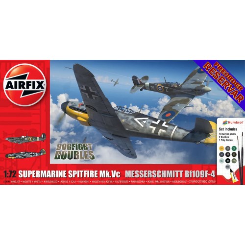DOGFLIGHT DOUBLE: Supermarine Spitfire Mk.Vc vs Messerchmitt Bf-109 F-4 (Pegamento & pinturas) -Escala 1/72- Airfix A50194