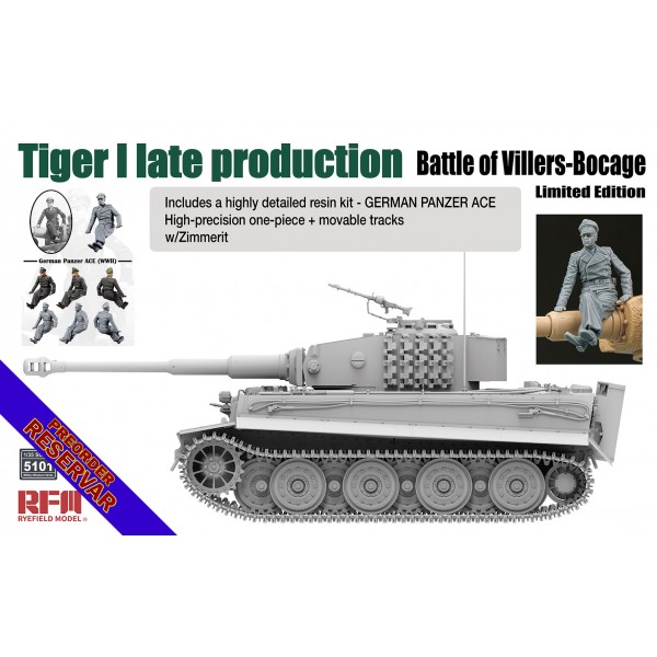 CARRO DE COMBATE SD.KFZ.181 TIGER I (Late) & ZIMMERIT "Battle of Villers-Bocage" -Escala 1/35- Rye Field Model RFM5101