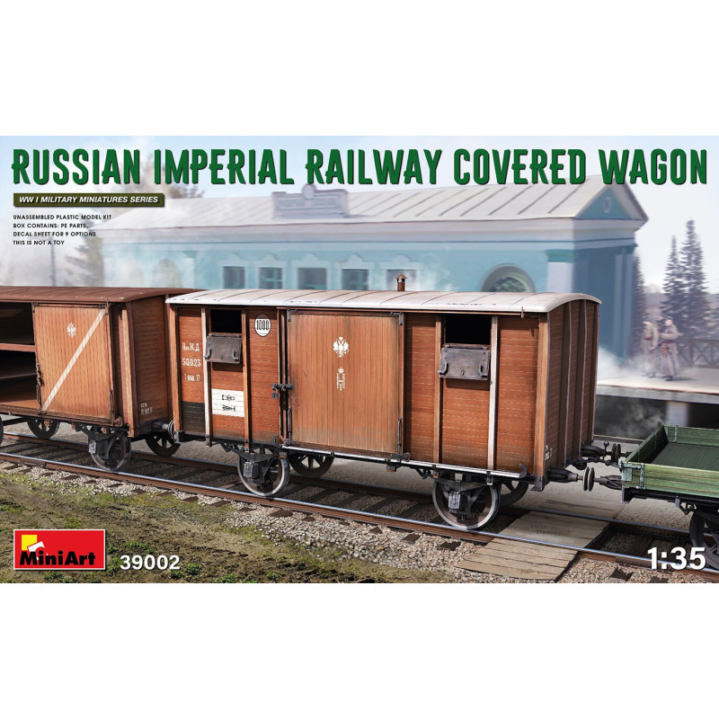 VAGON MERCANCIAS CERRADO Ferrocariles Imperiales Rusos" -Escala 1/35- MiniArt Model 39002" VAGON MERCANCIAS CERRADO Ferrocariles Imperiales Rusos" -Escala 1/35- MiniArt Model 39002"