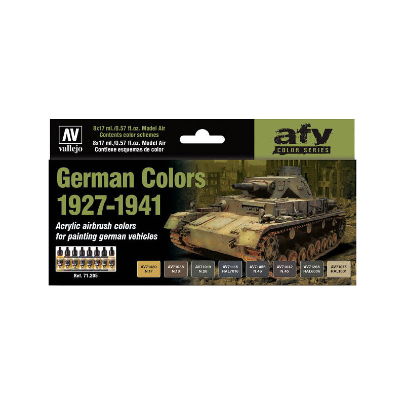 MODEL AIR SET: GERMAN COLORS 1927-1941 (8 BOTES 17ML) - ACRILICOS VALLEJO 71205 MODEL AIR SET: GERMAN COLORS 1927-1941 (8 BOTES 17ML) - ACRILICOS VALLEJO 71205