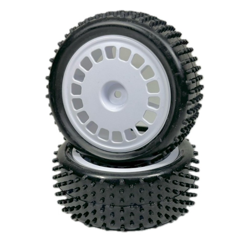PAR DE NEUMATICOS CON LLANTA BLANCA DELANTEROS BUGGY 1/10 PAR DE NEUMATICOS CON LLANTA BLANCA DELANTEROS BUGGY 1/10