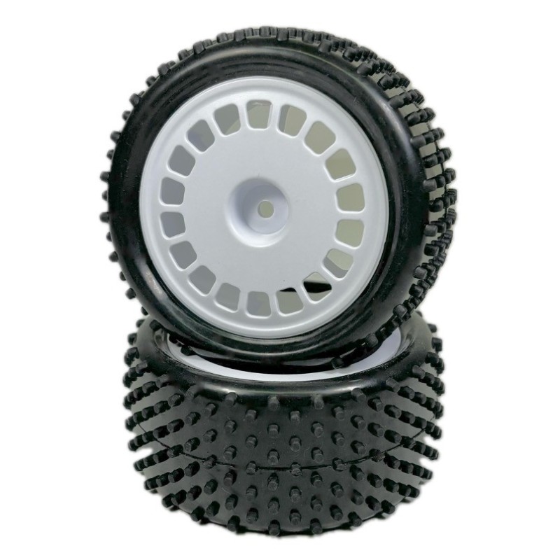 PAR DE NEUMATICOS CON LLANTA BLANCA TRASEROS BUGGY 1/10 PAR DE NEUMATICOS CON LLANTA BLANCA TRASEROS BUGGY 1/10