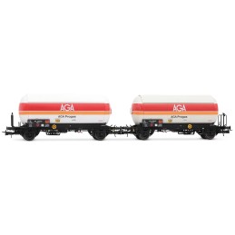 SET 2 VAGONES CISTERNA GAS SNCF - "AGA Progas" Epoca IV -Escala h0 / 1/87- Jouef HJ6289