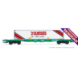 VAGON PLATAFORMA (4 ejes) S70 - Contenedor "3 SUISSES" SNCF Epoca IV -Escala h0 / 1/87- Jouef HJ6277