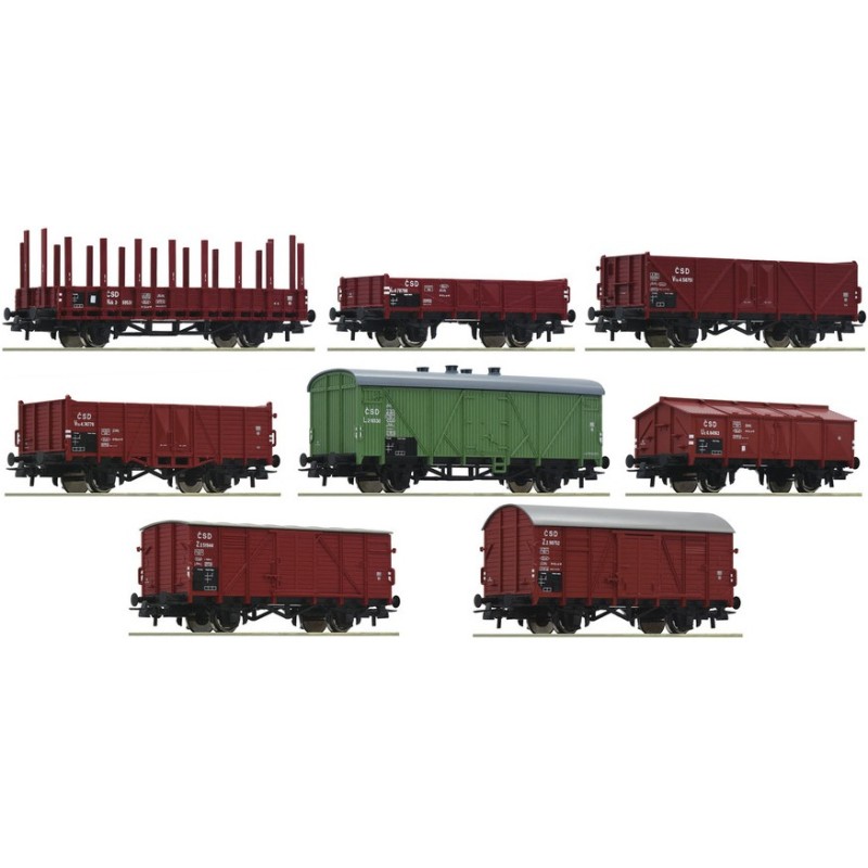 CONJUNTO DE 8 VAGONES DE MERCANCIAS DISTINTOS MODELOS CSD - ESCALA H0 - ROCO 44001