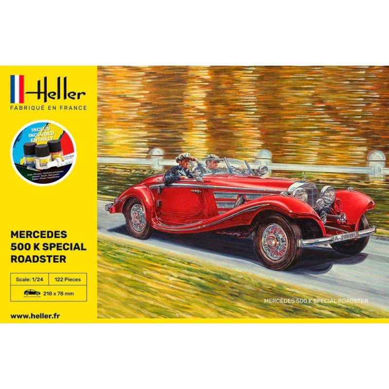 MERCEDES BENZ 500 K ROADSTER (Pegamento & pinturas) -Escala 1/24- Heller 56710