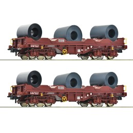 SET VAGONES PORTA BOBINAS Tipo Shimmns - SNCB Epoca V - VI -Escala 1/87 - h0- Roco 76338