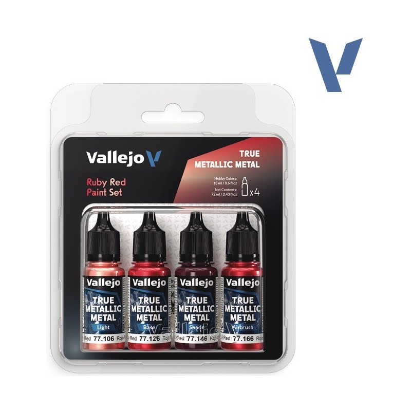 SET Vallejo True Metallic Metal ROJO RUBI (4 x 18ml) - Acrilicos Vallejo 77254