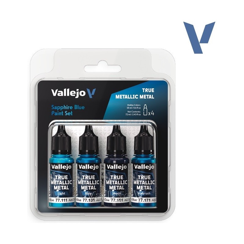 SET Vallejo True Metallic Metal AZUL ZAFIRO (4 x 18ml) - Acrilicos Vallejo 77256