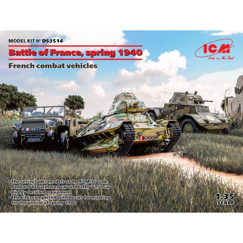 BATALLA DE FRANCIA, PRIMAVERA 1940 (Panhard 178/ FCM-36/ Laffly V15T) -Escala 1/35- ICM DS3514
