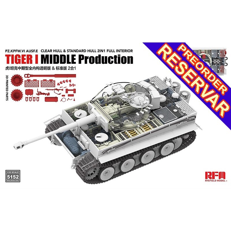 CARRO DE COMBATE SD.KFZ. 181 TIGER I E (Mid) -Escala 1/35- RyeField Model 5152