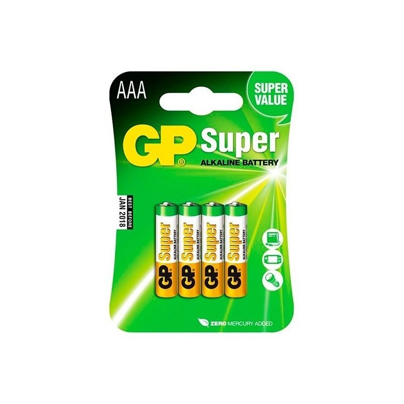 PACK PILA ALCALINA AAA 1,5 V (4 unidades) LR3 SUPER G-TECH - GP