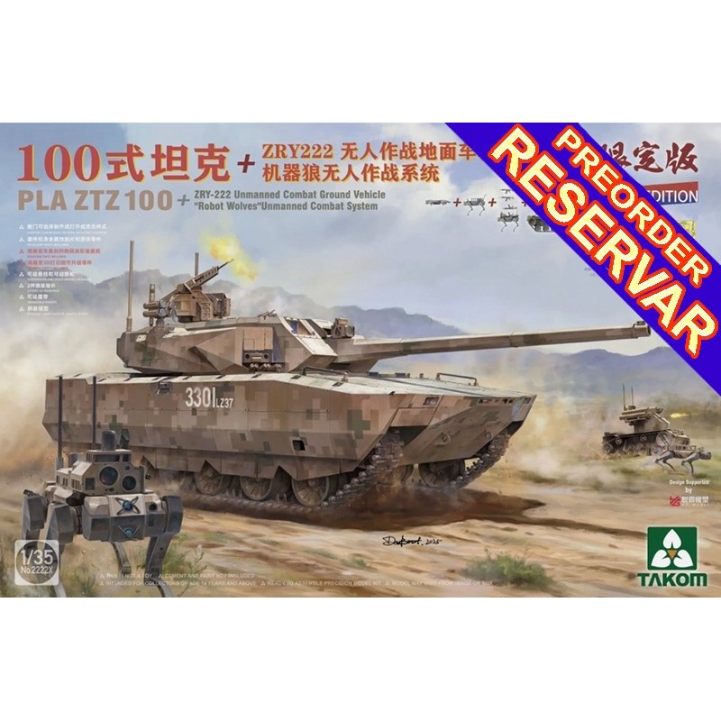 CARRO DE COMBATE ZTZ 100, VEHICULO AUTONOMO ZRY-222 & Robot Wolves -Escala 1/35- Takom 2222X