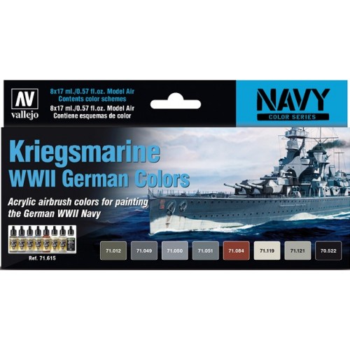 MODEL AIR SET: KRIEGSMARINE WWII COLORS (8 botes - 17 ml) - Acrylicos Vallejo 71615